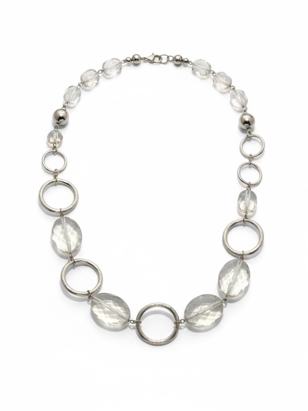 Clear Crystal & Silver Ring Link Necklace